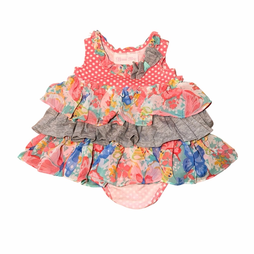 Bonnie Baby Pink Polka Dot Floral Ruffle Dress